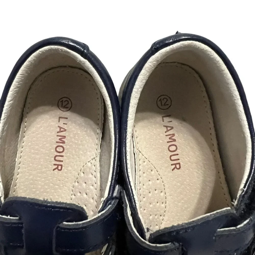 L'Amour Sz 12 Beatrix Navy Leather Mary Jane T-Strap Dress Shoes